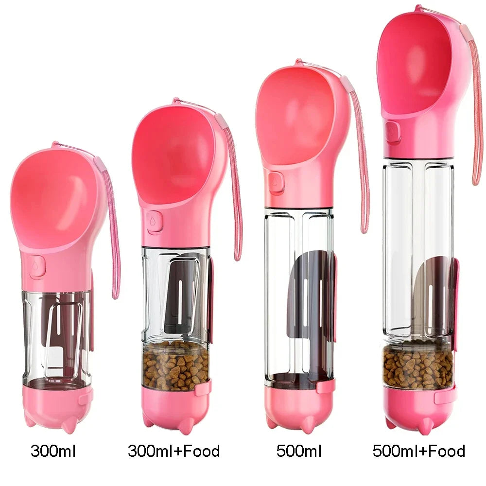 Bouteille d’eau portable pour chien et chat avec distributeur de nourriture et sacs