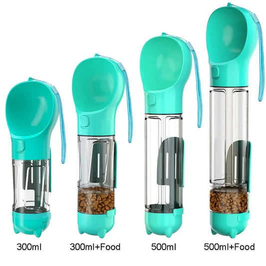 Bouteille d’eau portable pour chien et chat avec distributeur de nourriture et sacs