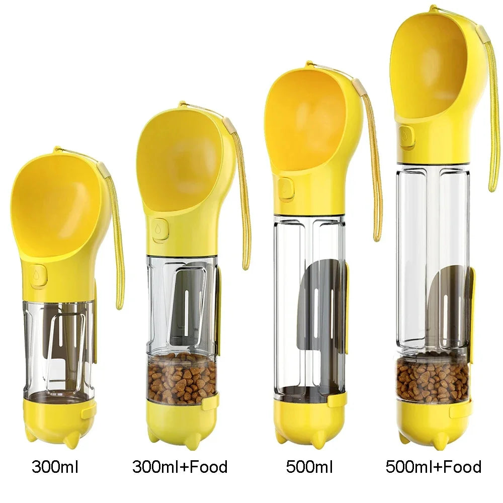 Bouteille d’eau portable pour chien et chat avec distributeur de nourriture et sacs