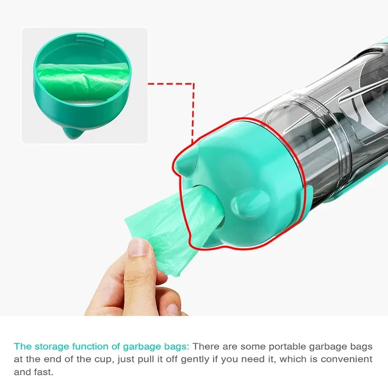 Bouteille d’eau portable pour chien et chat avec distributeur de nourriture et sacs